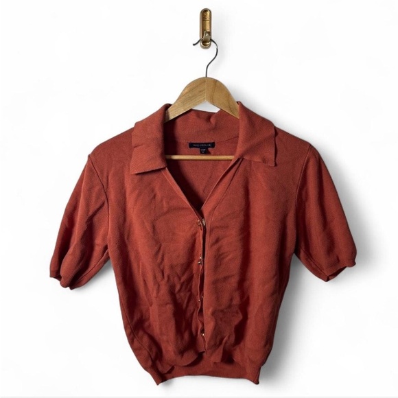 Skies Are Blue Rust Zip-Up Sweater Top | Gold Toggle Buttons | Size M - Picture 1 of 5